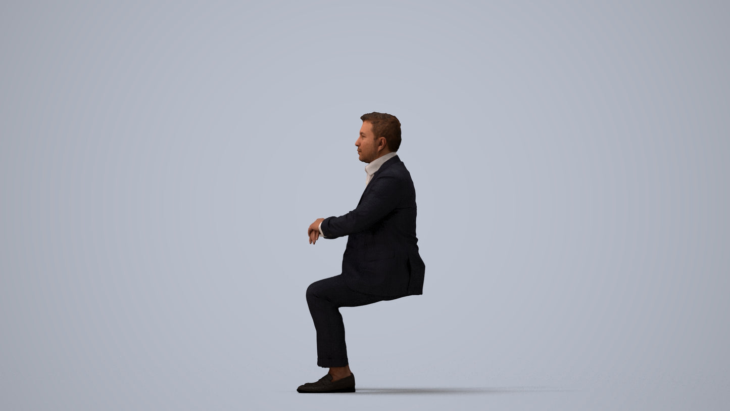 photogrammetry 3D man business, realistic human model archviz FBX, three-quarter view render