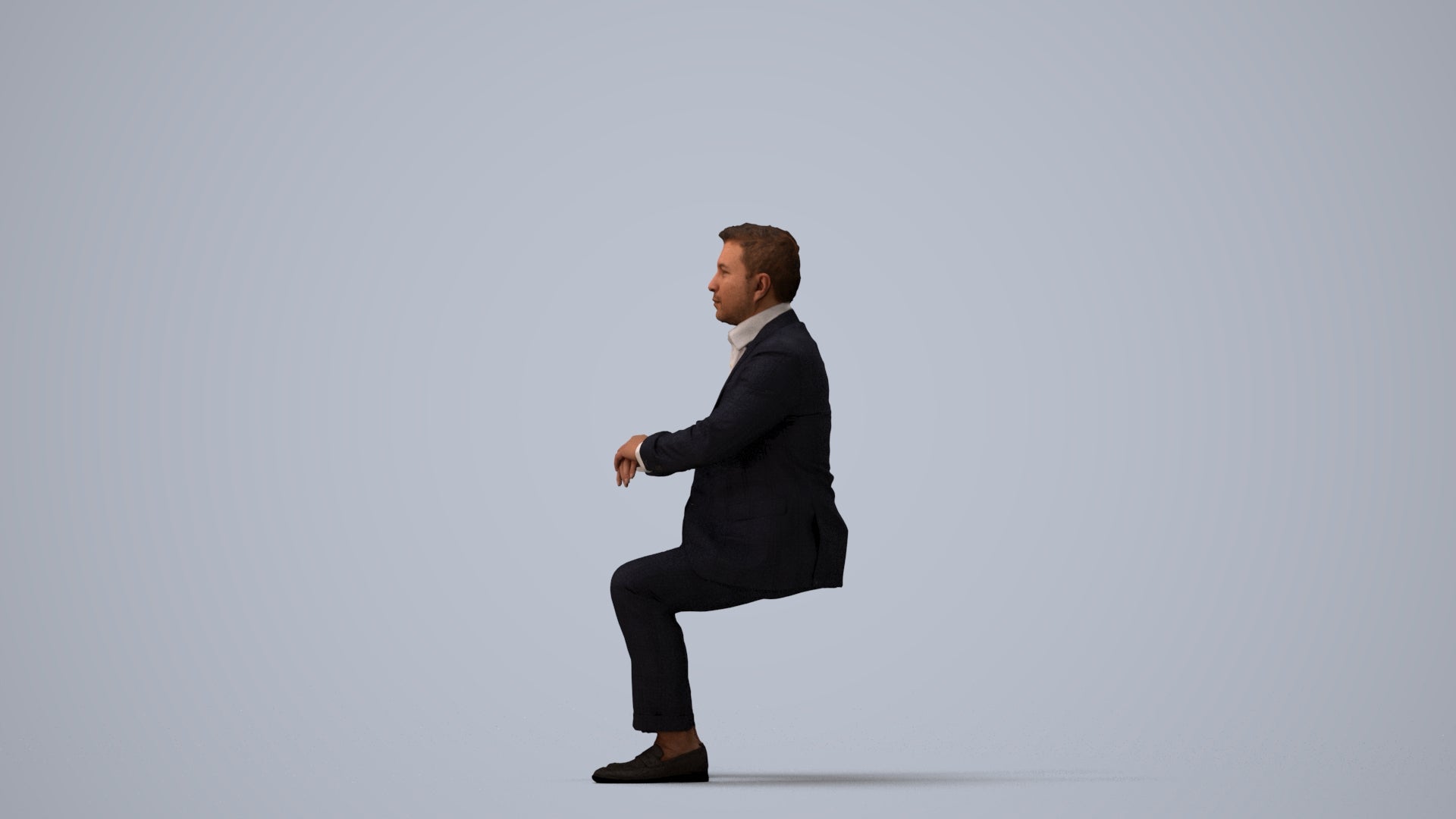 photogrammetry 3D man business, realistic human model archviz FBX, three-quarter view render