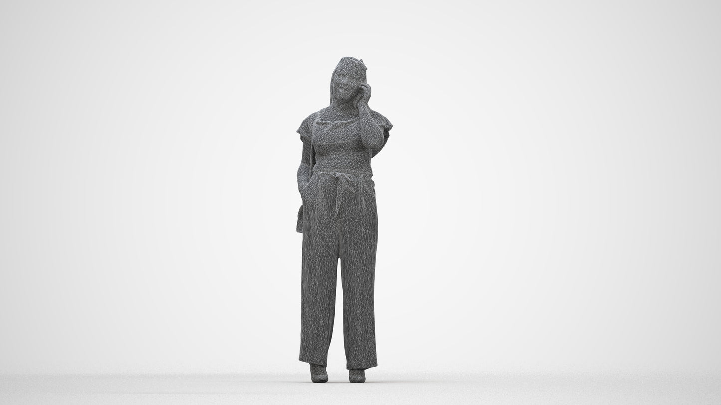 realistic 3D people woman casual standing, render-ready for V-Ray and Corona, FBX OBJ, wireframe back view