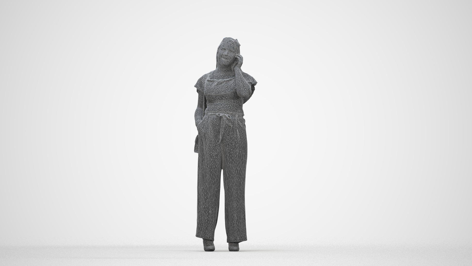 realistic 3D people woman casual standing, render-ready for V-Ray and Corona, FBX OBJ, wireframe back view
