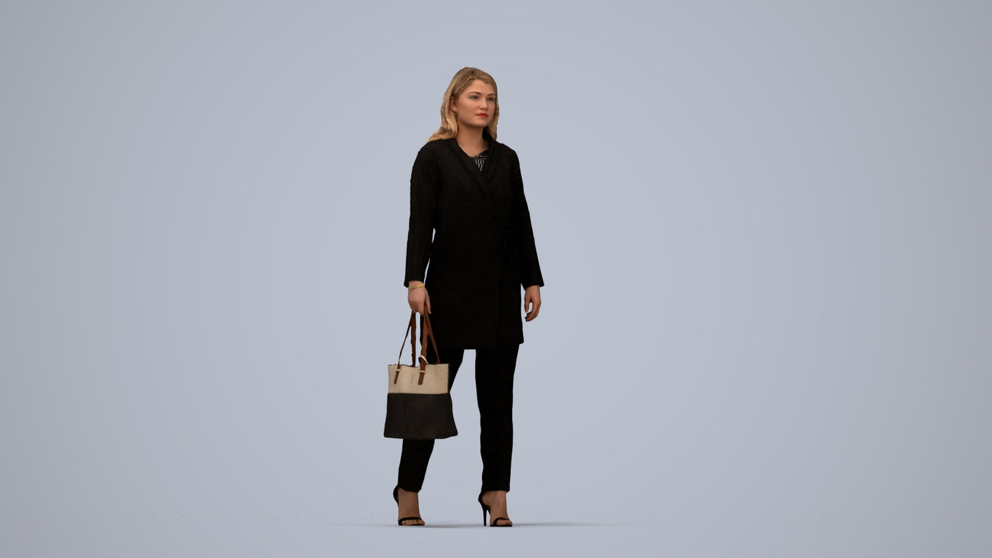 realistic 3D woman casual walking, scanned archviz people for Blender and 3ds Max, top-down view render