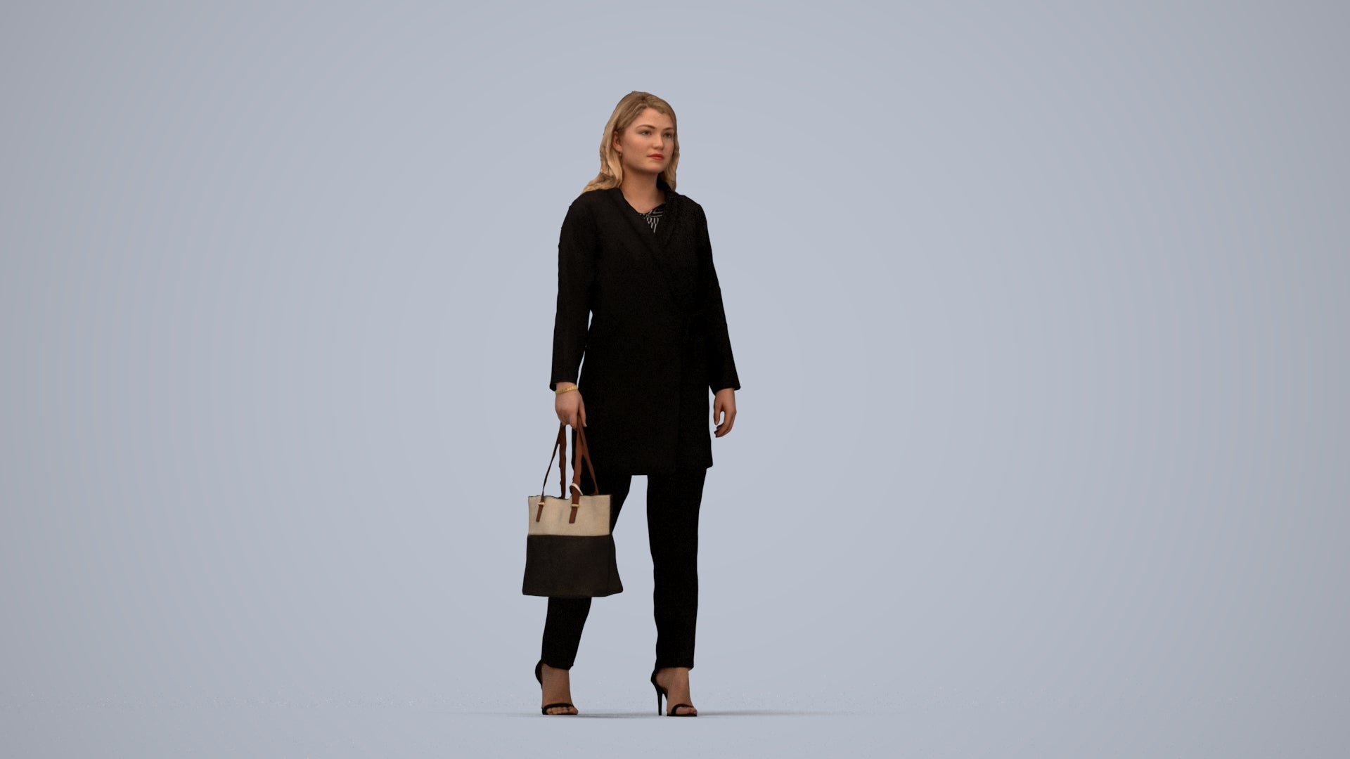 realistic 3D woman casual walking, scanned archviz people for Blender and 3ds Max, top-down view render
