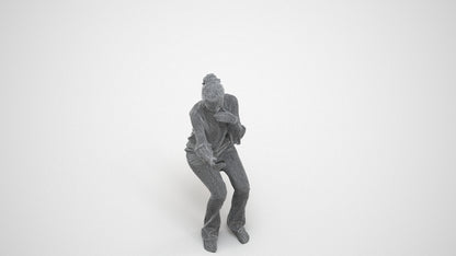 realistic 3D woman casual sitting, scanned archviz people for Blender and 3ds Max, wireframe three-quarter view