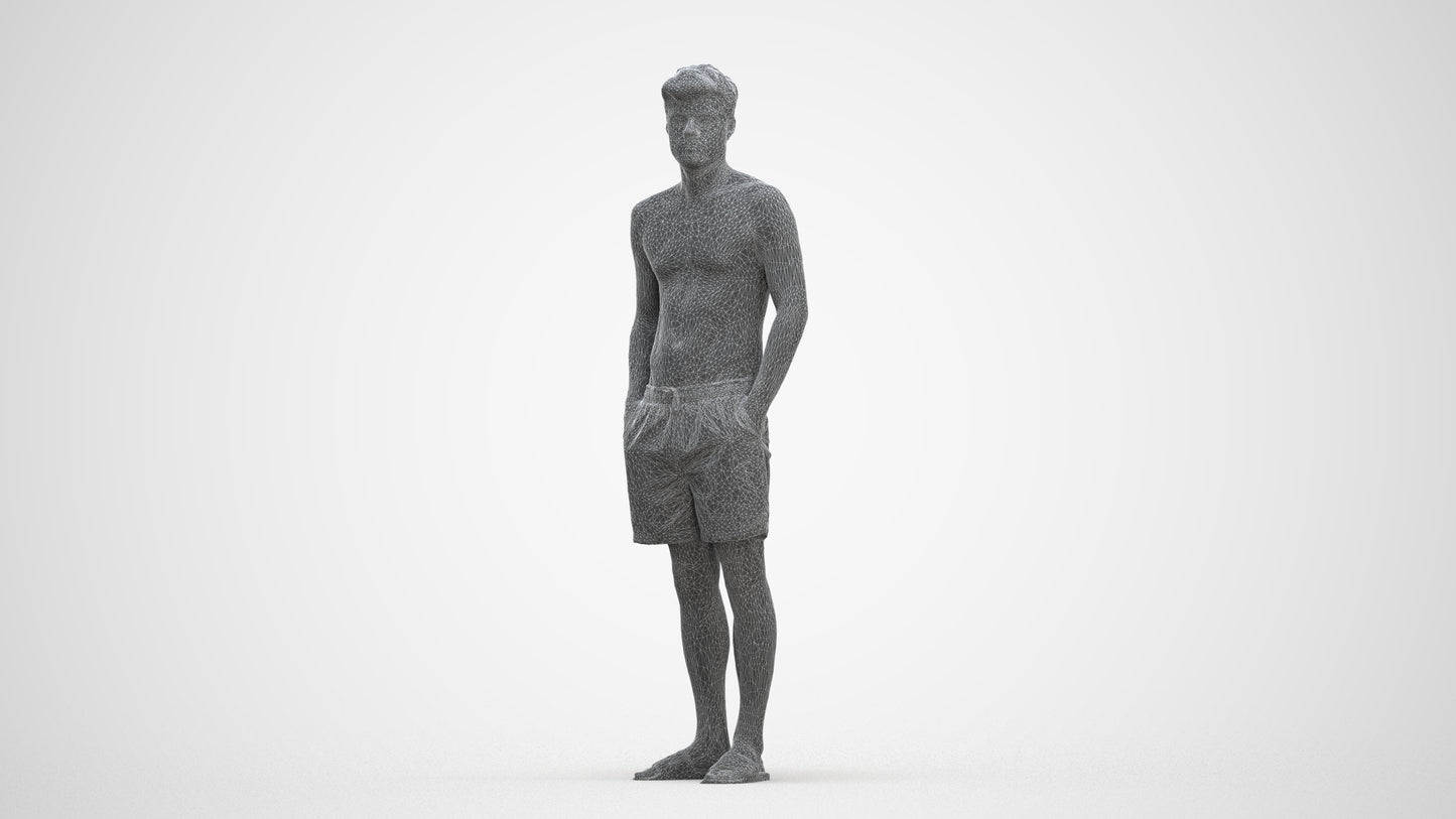 3D scanned man pool, photorealistic archviz people for Enscape and SketchUp, three-quarter front view render