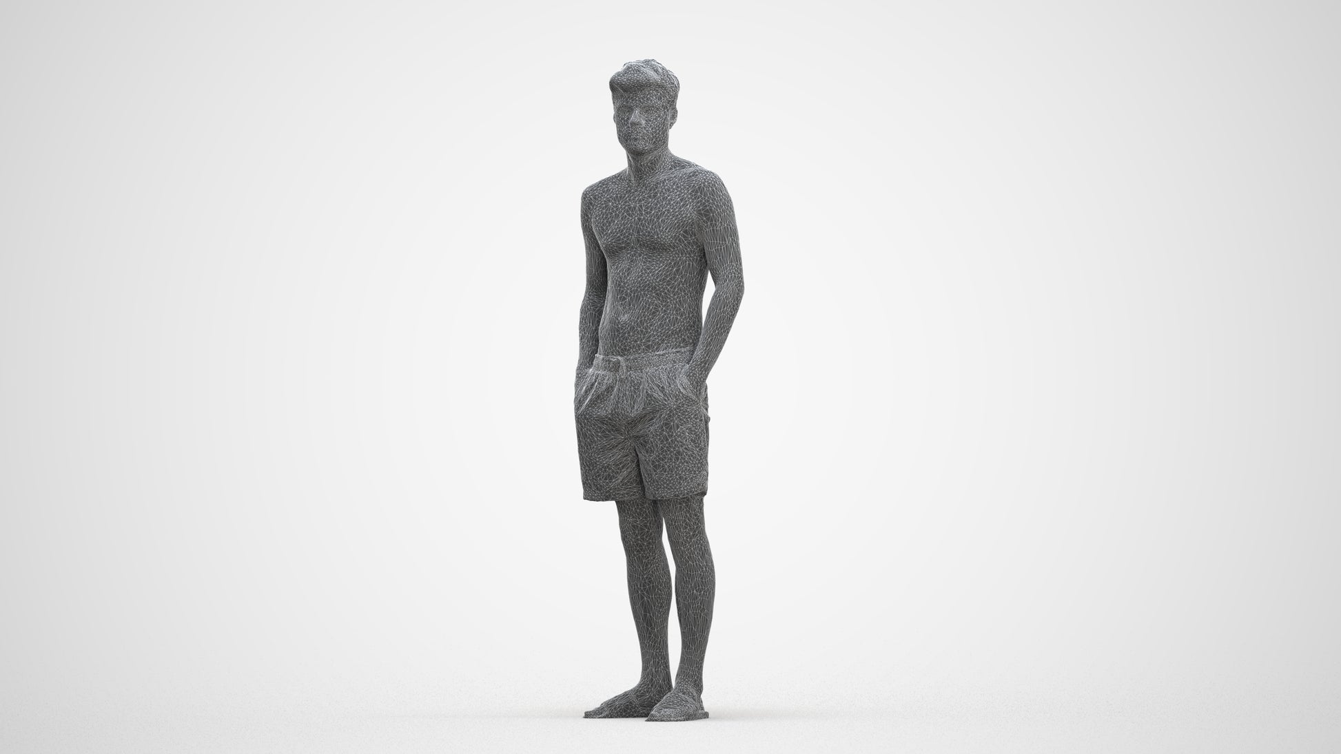 3D scanned man pool, photorealistic archviz people for Enscape and SketchUp, three-quarter front view render
