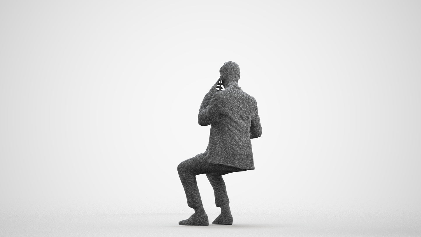 3D scanned man business formal, photorealistic archviz people for Enscape and SketchUp, wireframe front view