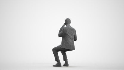 3D scanned man business formal, photorealistic archviz people for Enscape and SketchUp, wireframe front view