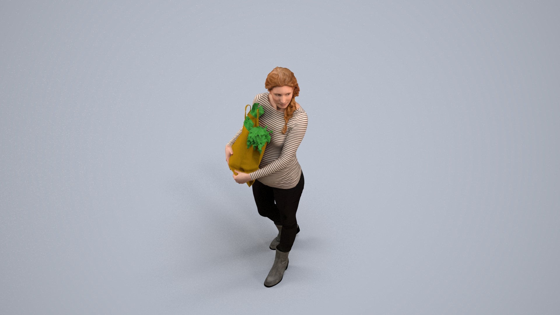 3D people model woman casual walking, scanned human for 3ds Max rendering, back view render