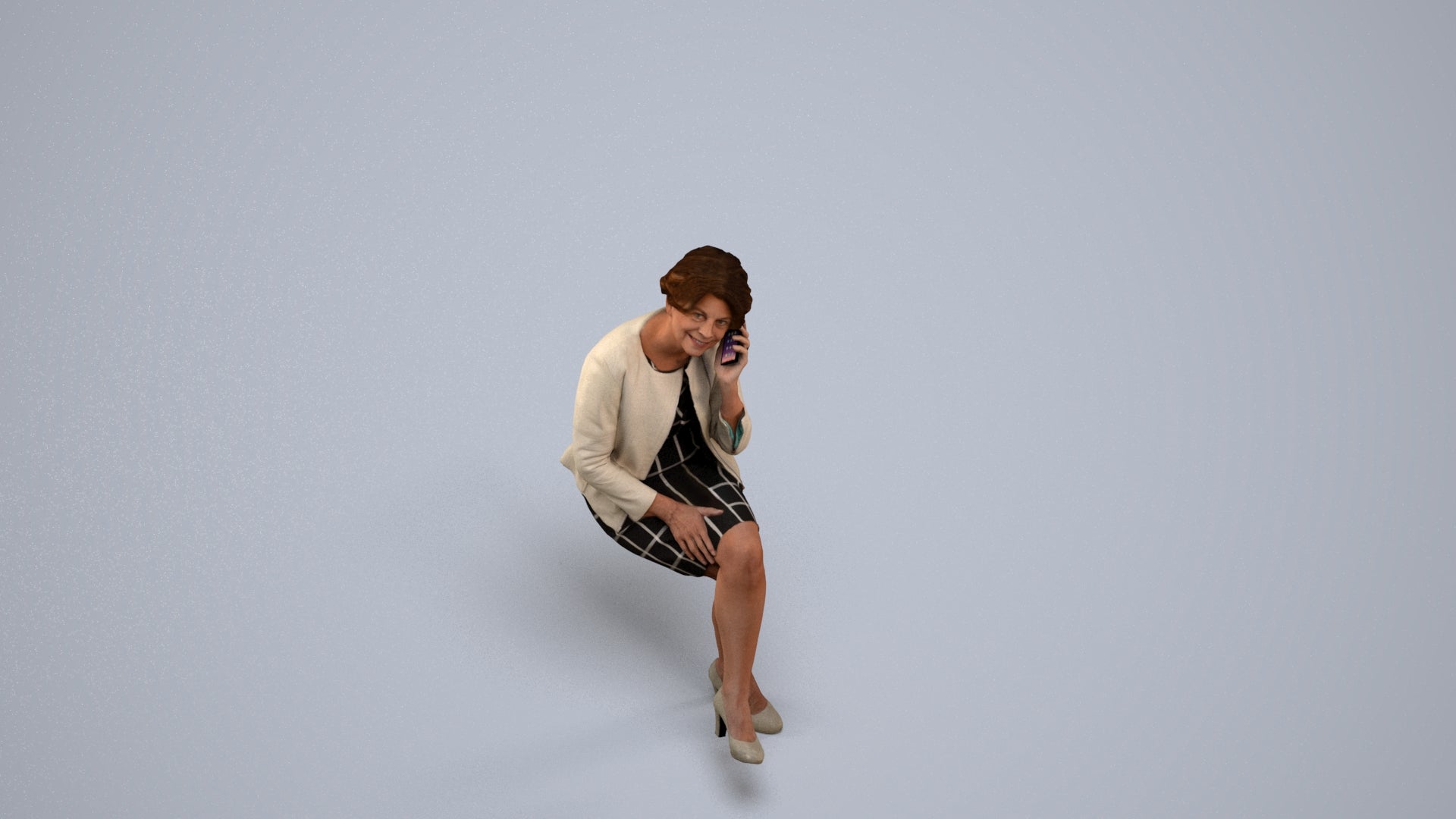 photogrammetry 3D woman business sitting, realistic human model archviz FBX, back view render
