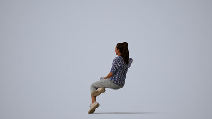 scanned 3D woman casual sitting, photogrammetry people for Enscape and V-Ray, three-quarter view render