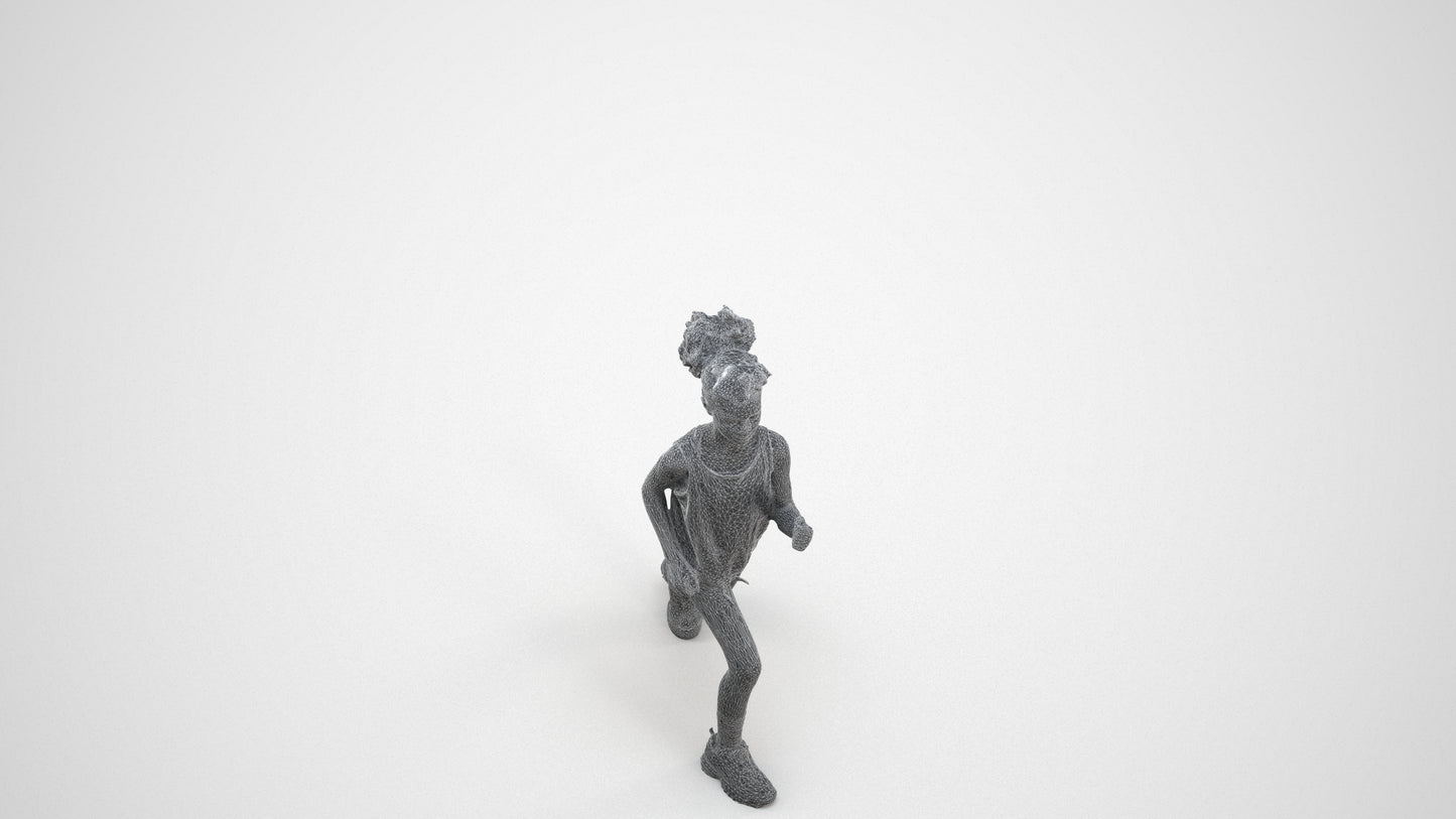 photogrammetry 3D girl sport kids, realistic human model archviz FBX, wireframe three-quarter view