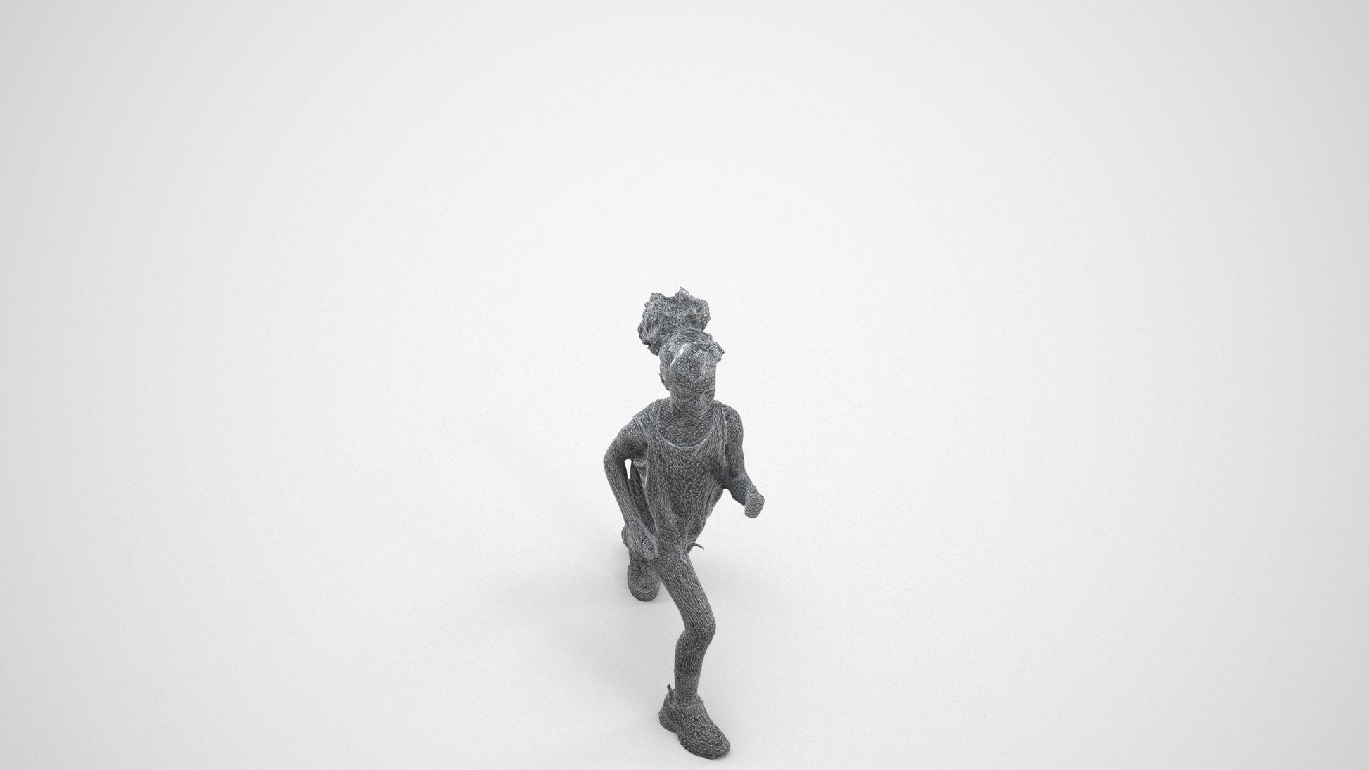 photogrammetry 3D girl sport kids, realistic human model archviz FBX, wireframe three-quarter view