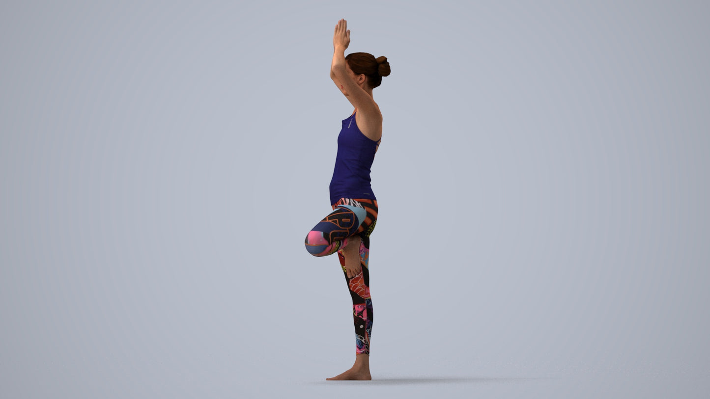 realistic 3D human woman sport, archviz people FBX OBJ for Blender, three-quarter view render