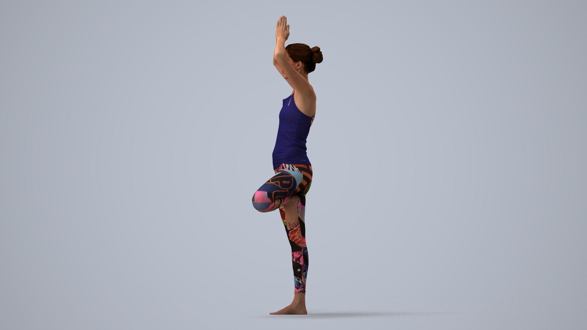 realistic 3D human woman sport, archviz people FBX OBJ for Blender, three-quarter view render