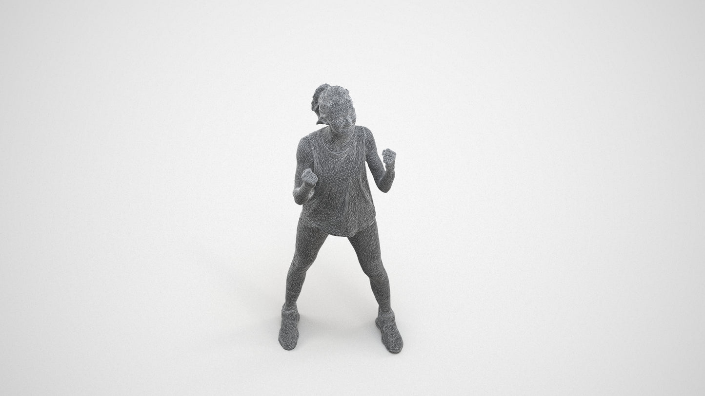 realistic 3D human woman sport, archviz people FBX OBJ for Blender, wireframe three-quarter view
