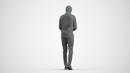 realistic 3D man casual walking, scanned archviz people for Blender and 3ds Max, wireframe front view