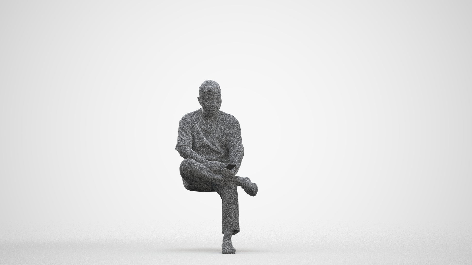 scanned 3D man casual sitting, photogrammetry people for Enscape and V-Ray, three-quarter front view render
