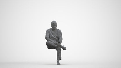 scanned 3D man casual sitting, photogrammetry people for Enscape and V-Ray, three-quarter front view render