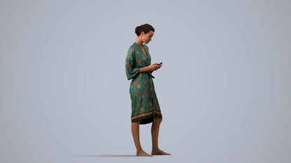 realistic 3D woman casual bathroom, scanned archviz people for Blender and 3ds Max, side view render