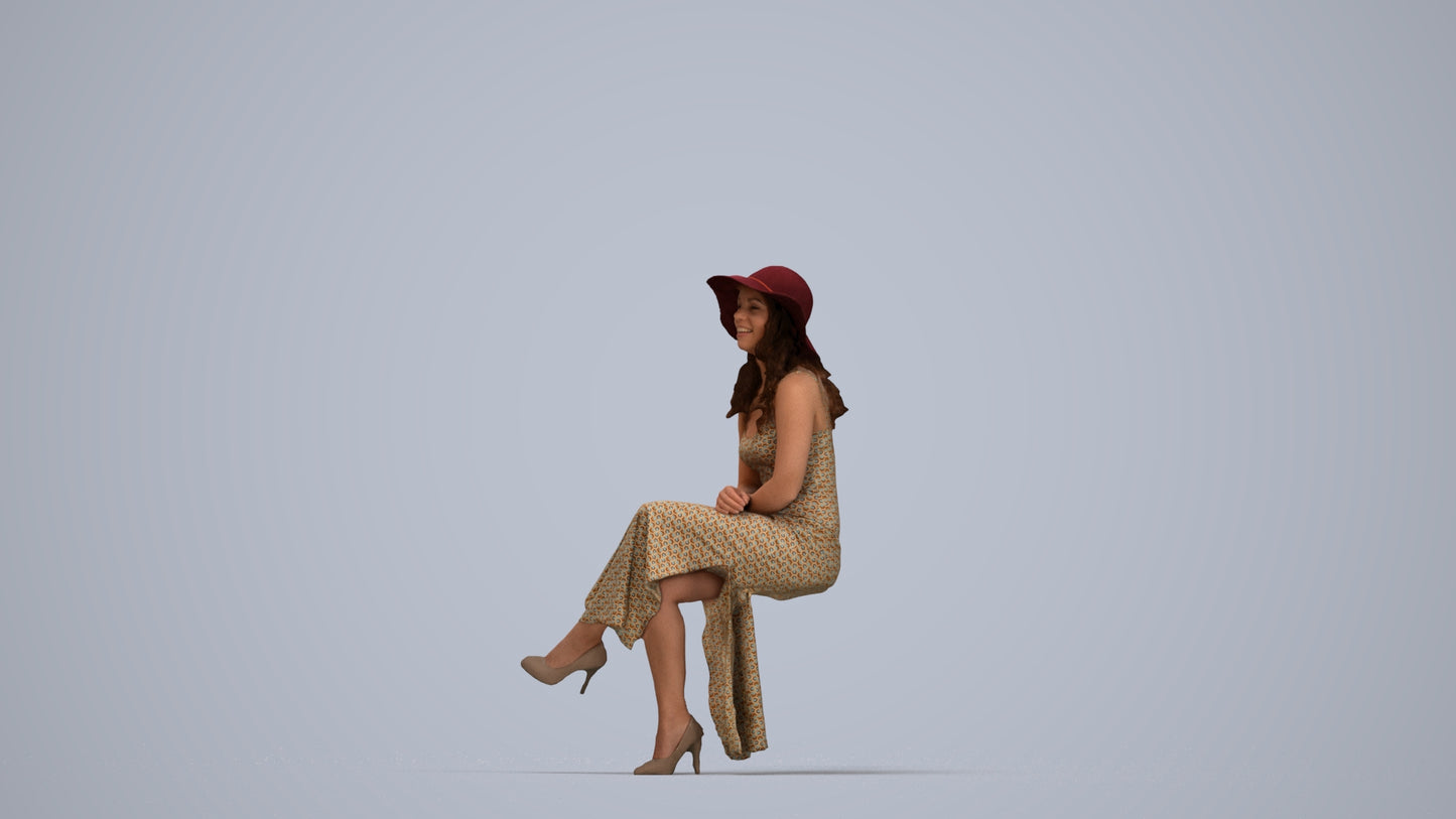 scanned 3D woman casual sitting, photogrammetry people for Enscape and V-Ray, top-down view render