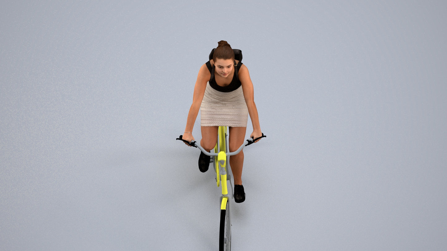 3D scanned girl cycling casual, photorealistic archviz people for Enscape and SketchUp, back view render