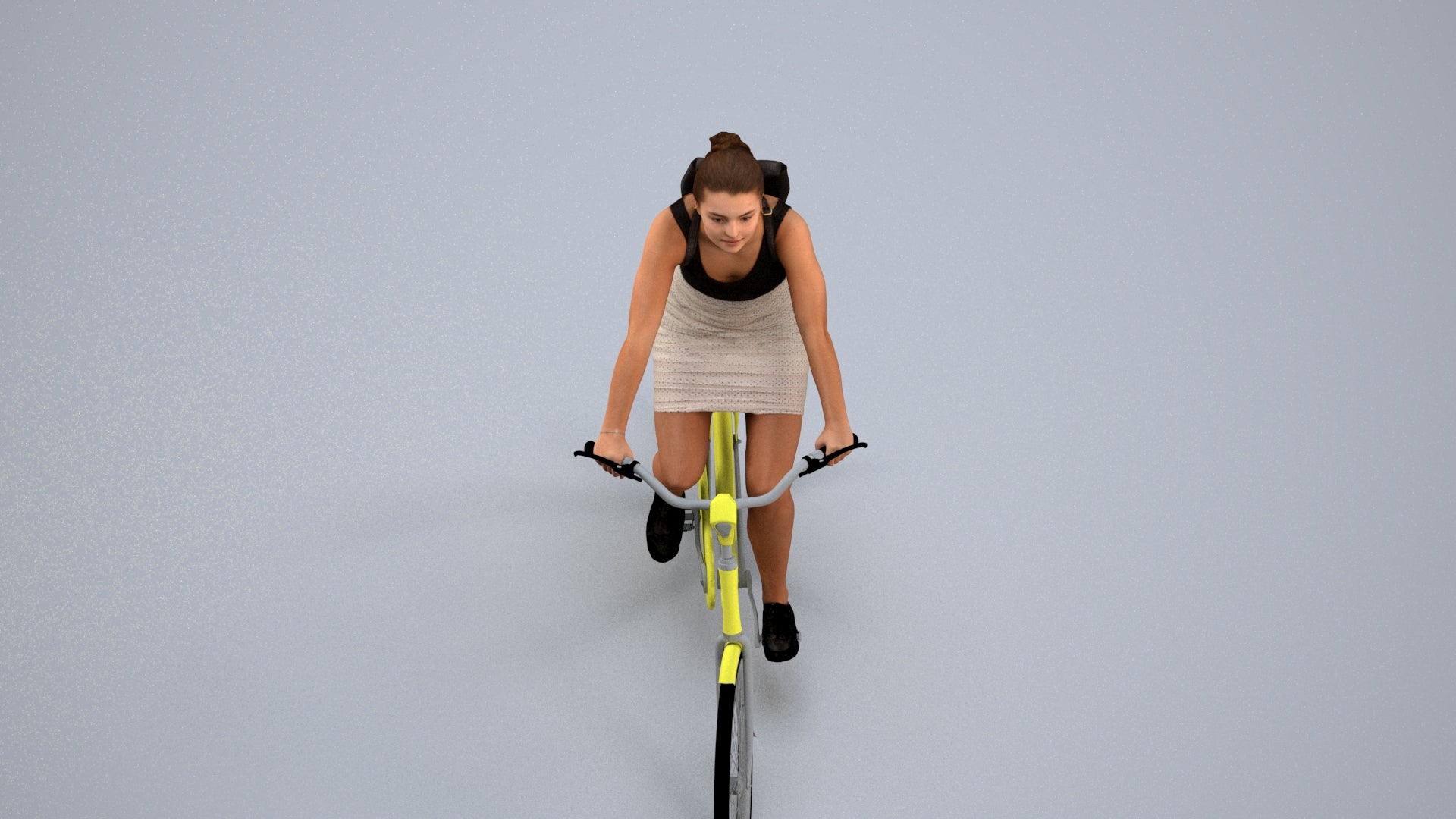3D scanned girl cycling casual, photorealistic archviz people for Enscape and SketchUp, back view render