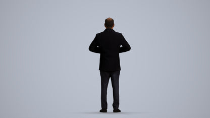realistic 3D human man business standing, archviz people FBX OBJ for Blender, front view render