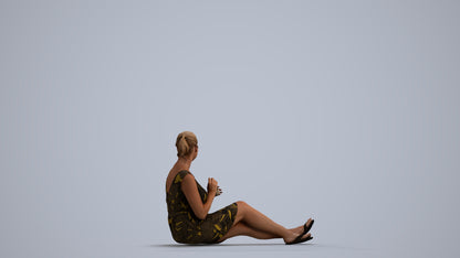 scanned 3D woman casual sitting, photogrammetry people for Enscape and V-Ray, front view render