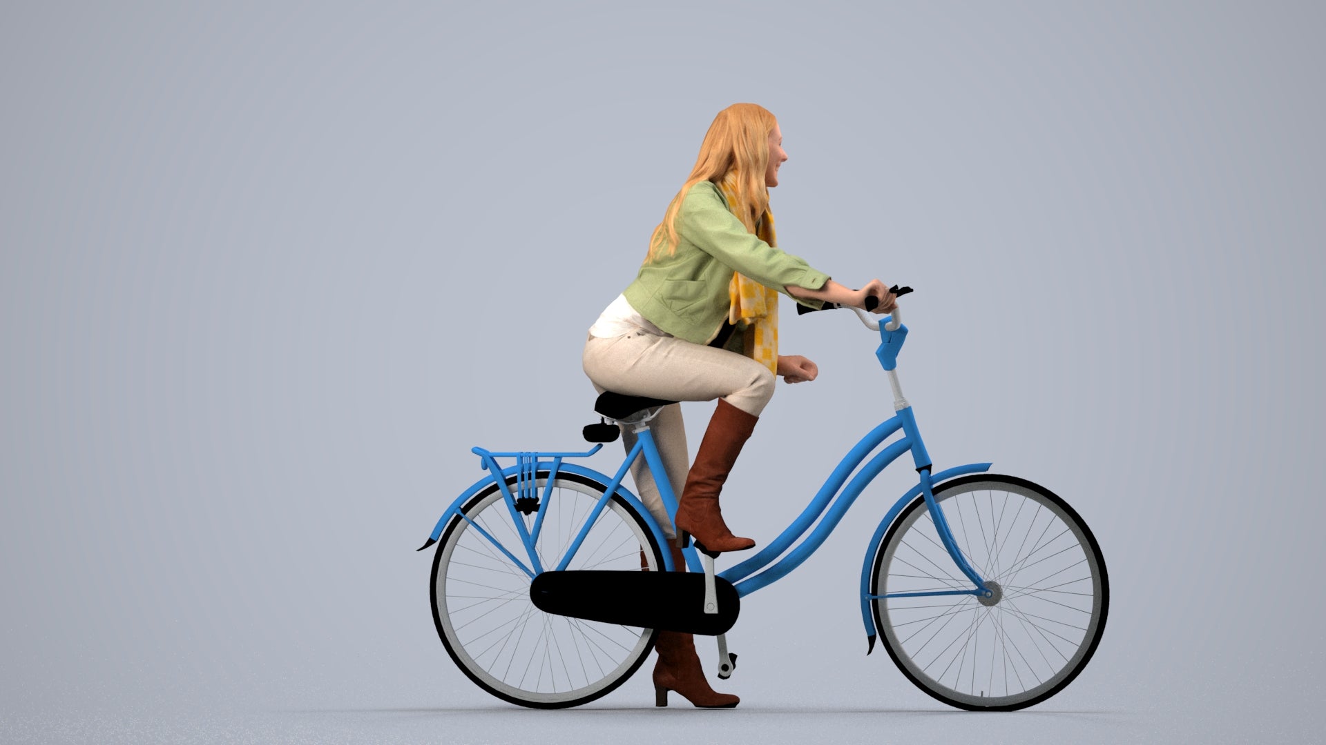 3D people model woman casual cycling, scanned human for 3ds Max rendering, side view render