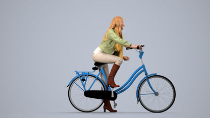 3D people model woman casual cycling, scanned human for 3ds Max rendering, side view render