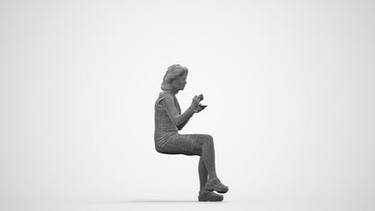 photogrammetry 3D woman business sitting, realistic human model archviz FBX, wireframe side view