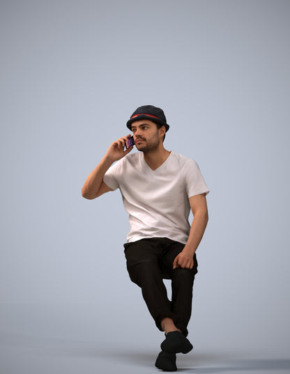 photogrammetry 3D man casual sitting, realistic human model archviz FBX