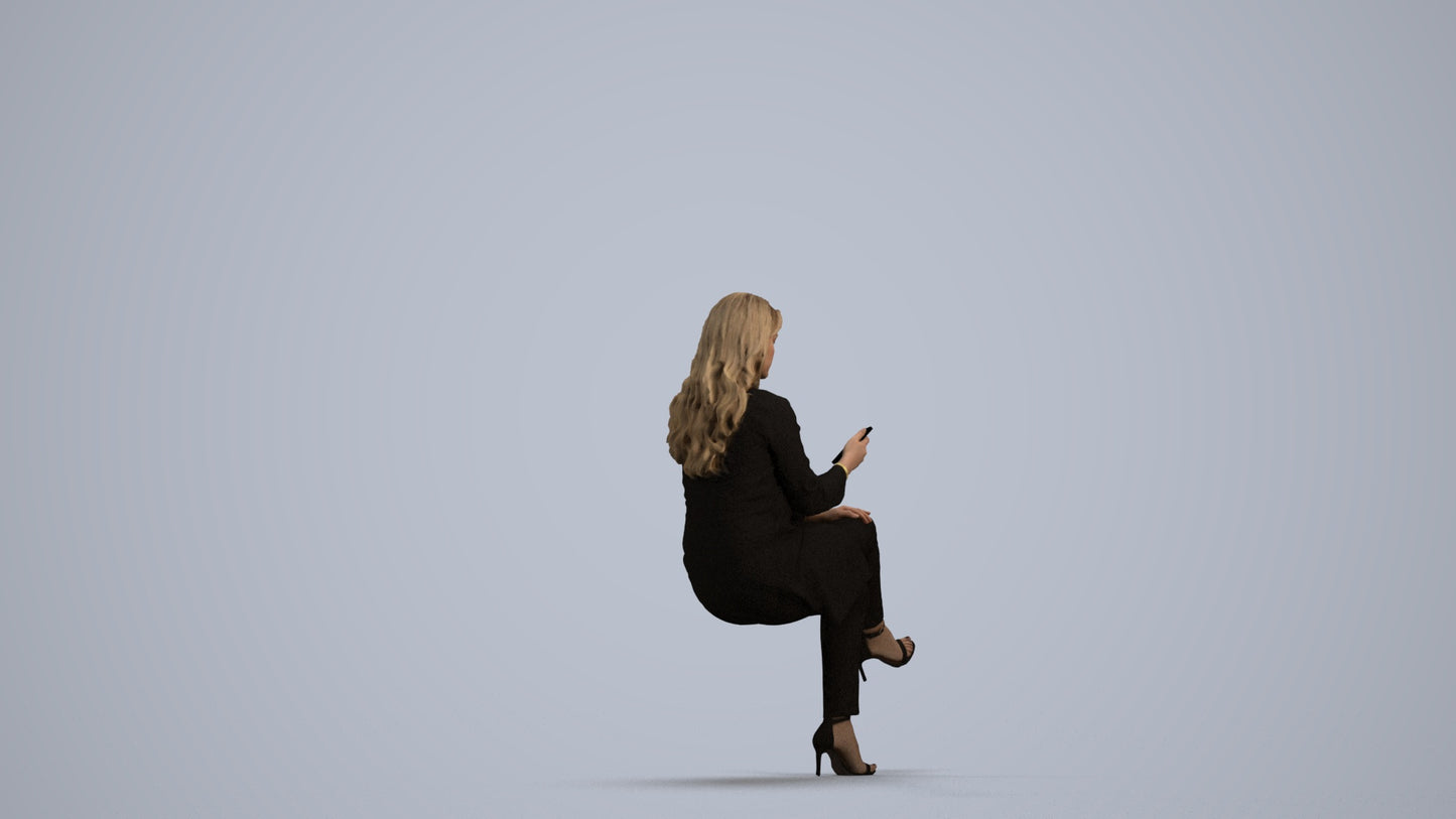 photogrammetry 3D woman business sitting, realistic human model archviz FBX, front view render