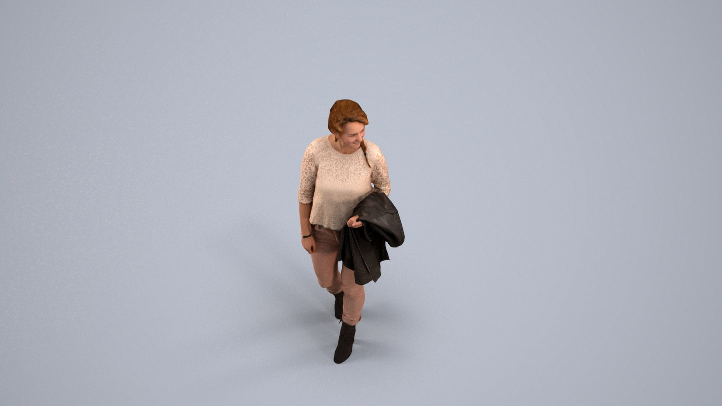 3D people model woman casual walking, scanned human for 3ds Max rendering, back view render