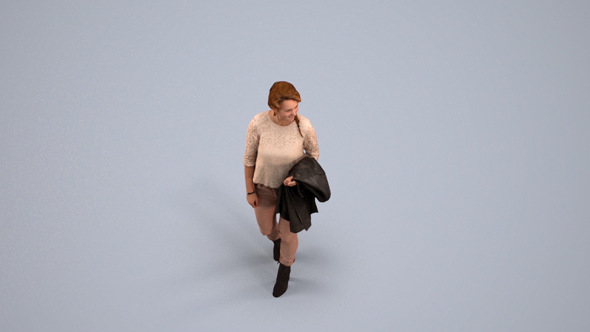 3D people model woman casual walking, scanned human for 3ds Max rendering, back view render