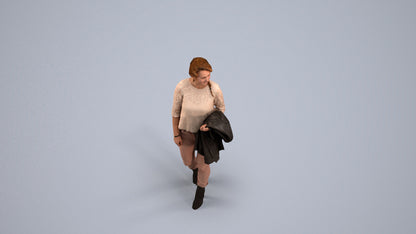 3D people model woman casual walking, scanned human for 3ds Max rendering, back view render