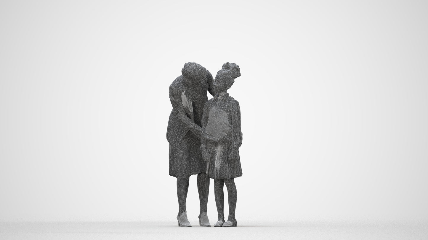 3D people model boy kids, scanned human for 3ds Max rendering, wireframe back view