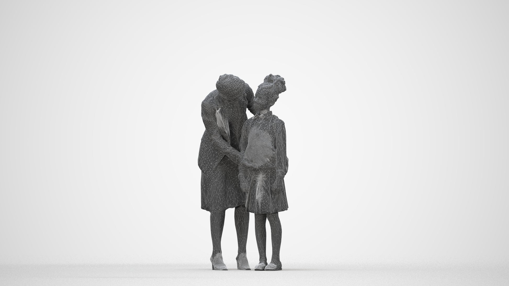 3D people model boy kids, scanned human for 3ds Max rendering, wireframe back view