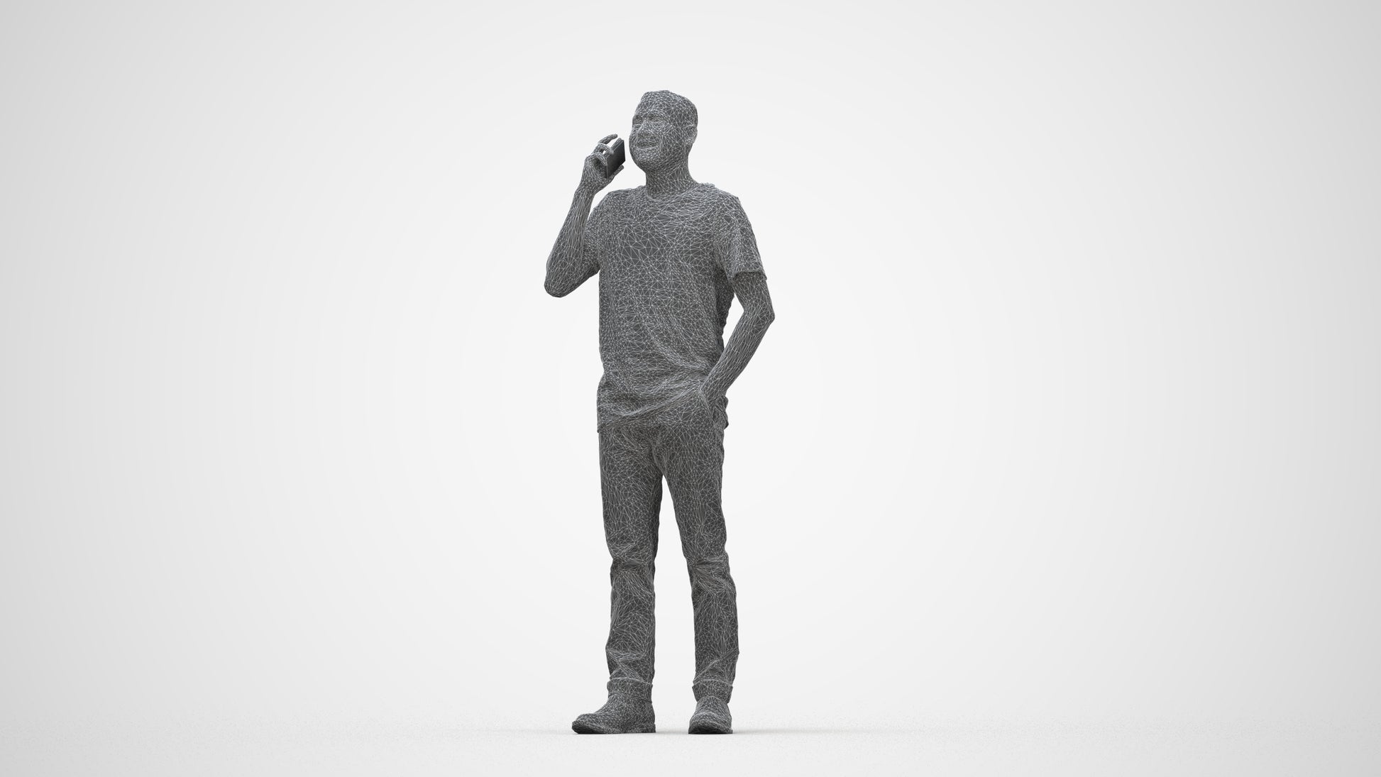 photogrammetry 3D man casual standing, realistic human model archviz FBX, wireframe back view