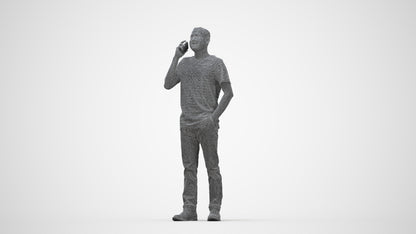 photogrammetry 3D man casual standing, realistic human model archviz FBX, wireframe back view