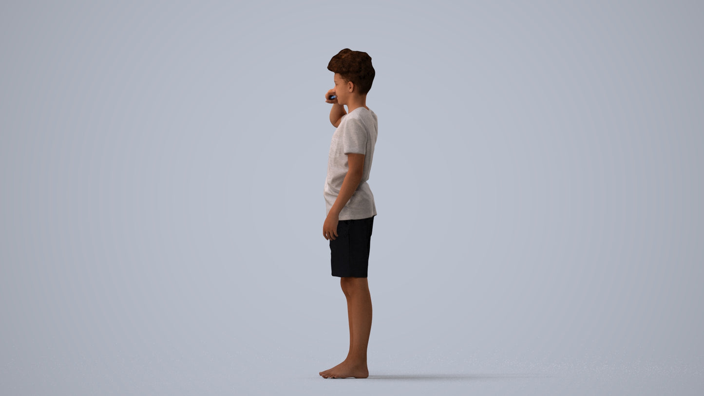 3D scanned boy kids, photorealistic archviz people for Enscape and SketchUp, three-quarter view render