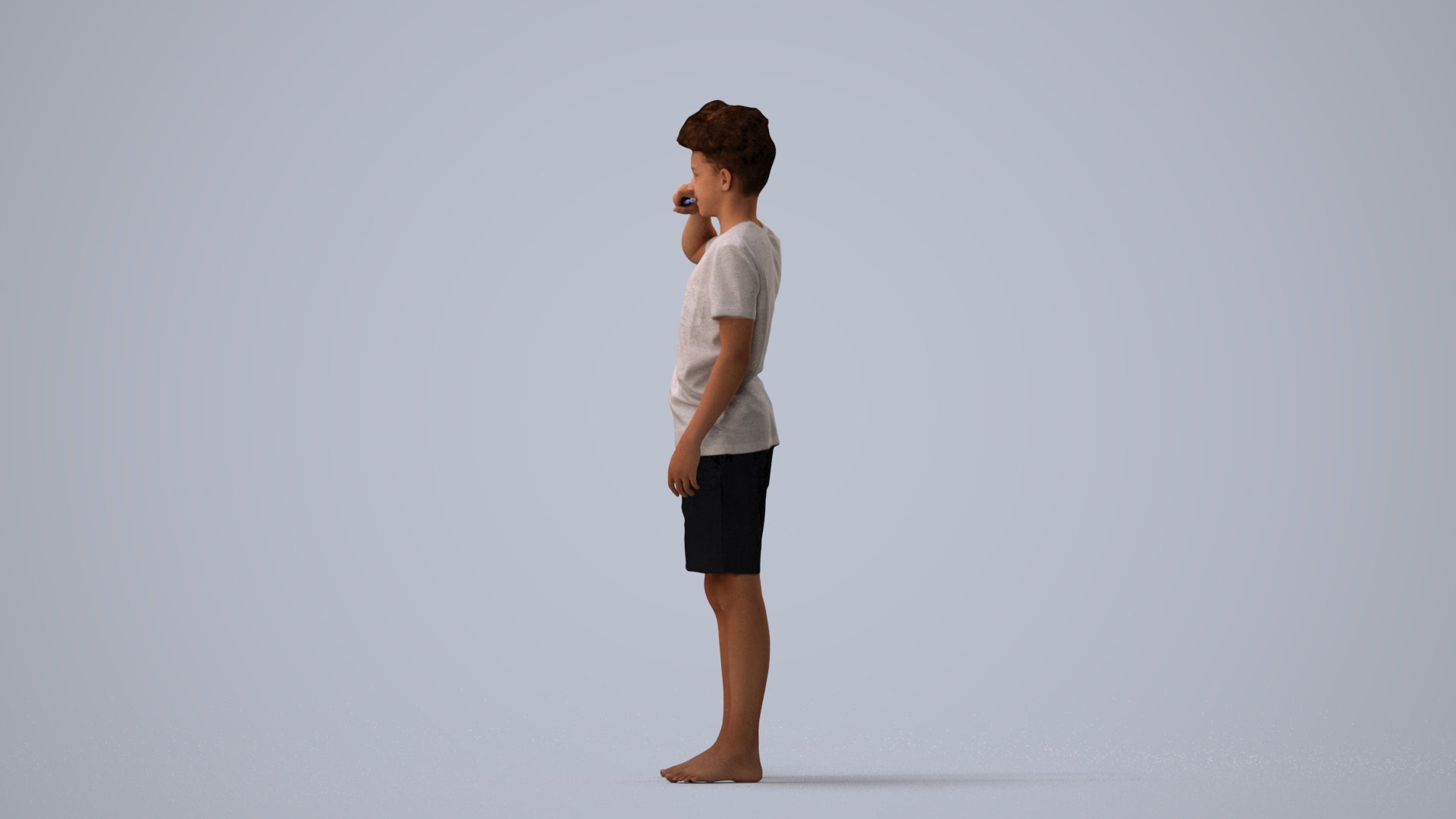 3D scanned boy kids, photorealistic archviz people for Enscape and SketchUp, three-quarter view render