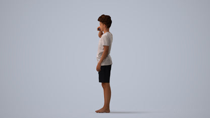3D scanned boy kids, photorealistic archviz people for Enscape and SketchUp, three-quarter view render