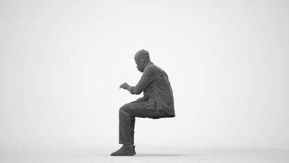 3D human model man casual sitting, photogrammetry scanned person for archviz, square thumbnail