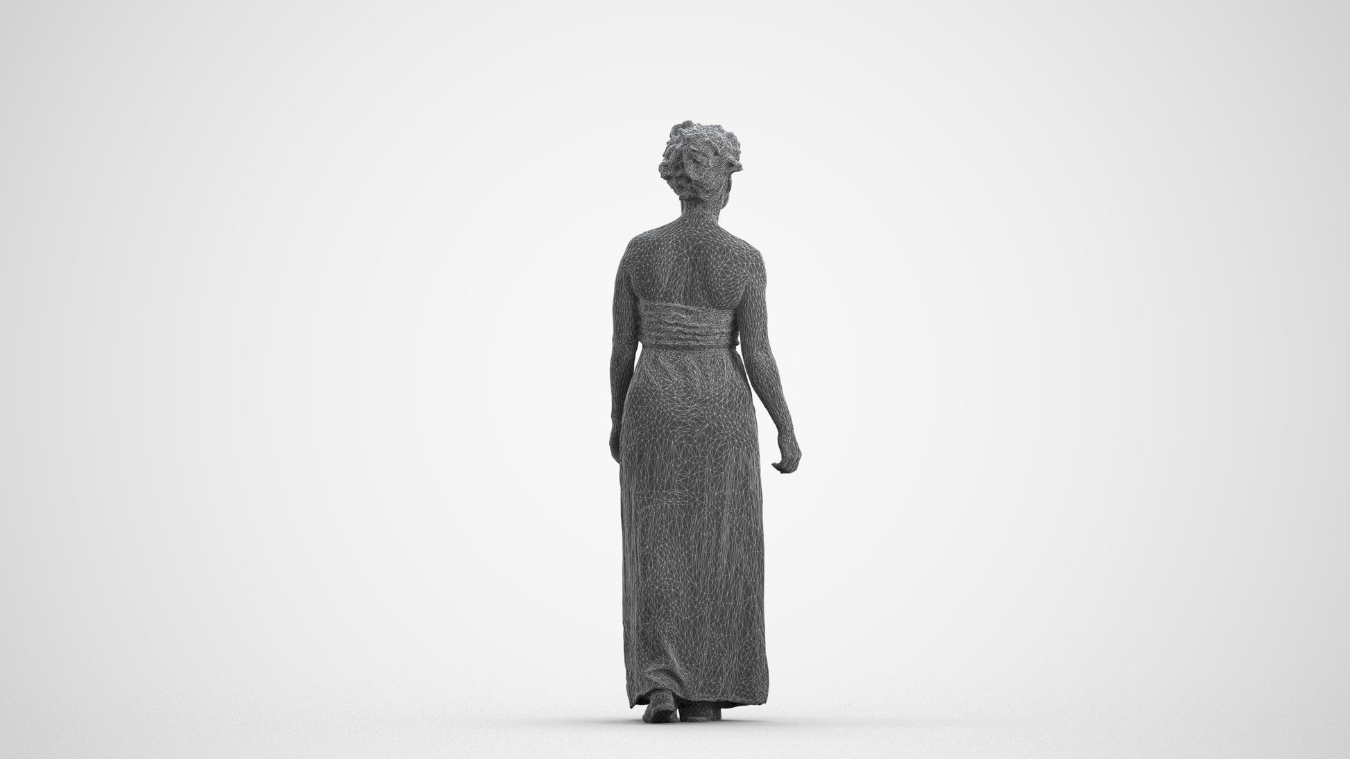 3D human model woman casual standing, photogrammetry scanned person for archviz, wireframe front view