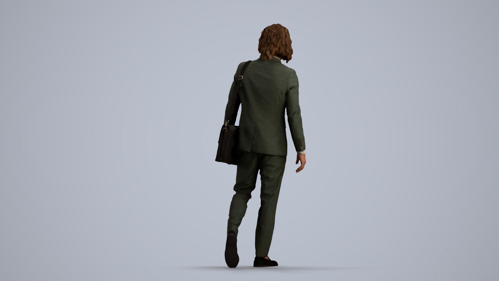 realistic 3D man business walking, scanned archviz people for Blender and 3ds Max, front view render