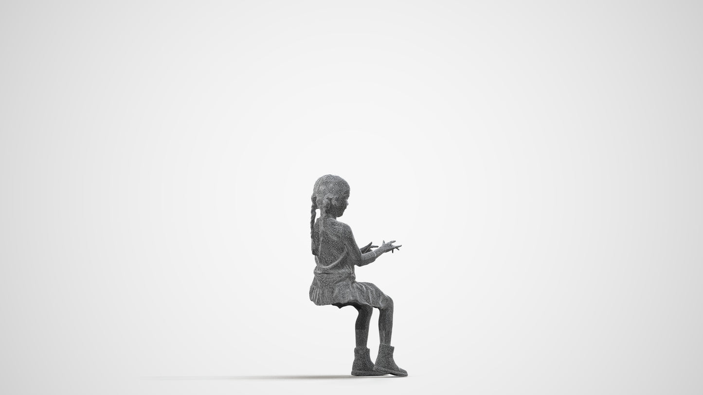 3D people model girl casual kids, scanned human for 3ds Max rendering, wireframe side view