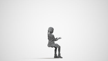 3D people model girl casual kids, scanned human for 3ds Max rendering, wireframe side view