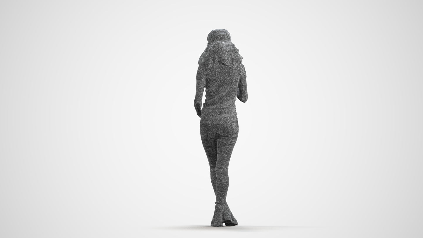photogrammetry 3D woman casual standing, realistic human model archviz FBX, wireframe front view