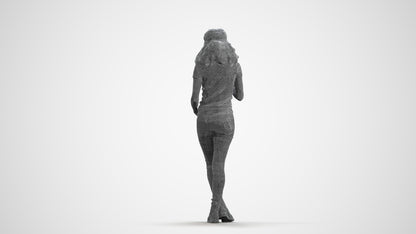 photogrammetry 3D woman casual standing, realistic human model archviz FBX, wireframe front view
